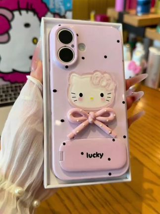 波点蝴蝶结凯蒂猫支架适用苹果16手机壳华为vivo小米oppo#手机壳