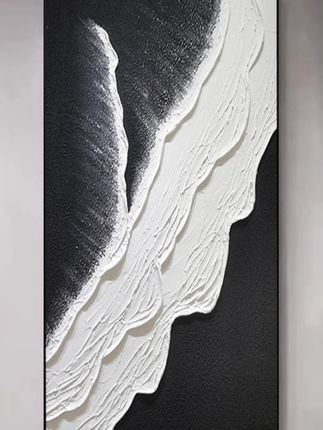 黑白海浪-纯手工厚肌理画餐厅过道极简时尚玄关画沙发背景装饰画#背景装饰画#玄关画#沙发背景装饰#极简时尚#极简时尚玄关画