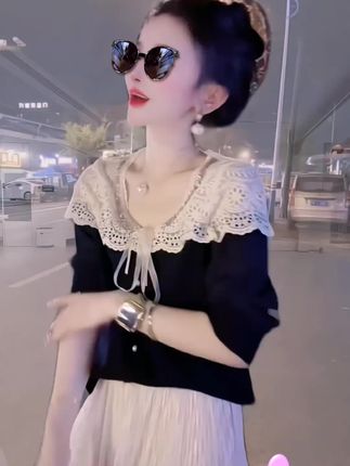 重工蕾丝拼接针织衫女2025秋季新款时尚洋气减龄显瘦小众小衫 #新款时尚女装 #洋气显瘦针织衫#秋季针织衫
