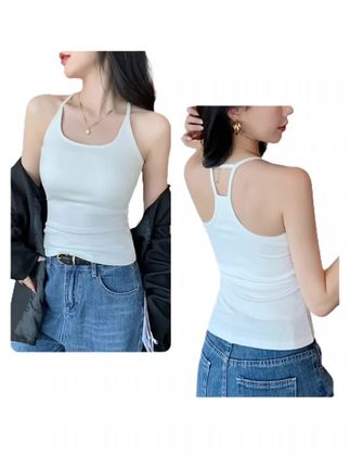 #热门 挂脖吊带背心女内搭夏季美背带胸垫收副乳防走光外穿黑色运动上衣#背心穿搭 #美背背心 #带胸垫背心#吊带背心