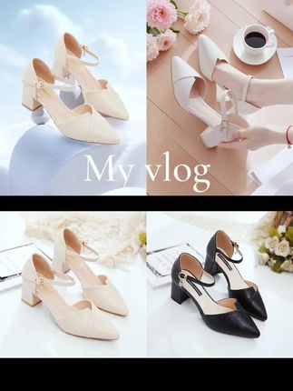 #单鞋#粗跟包头单鞋#尖头中跟鞋#浅口单鞋