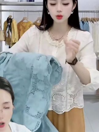 中秋 100%纯棉时 尚衬衫秋季新款显瘦设计感小众七分袖_上衣百搭衬衣女#谁穿谁好看? #谁穿谁好看?