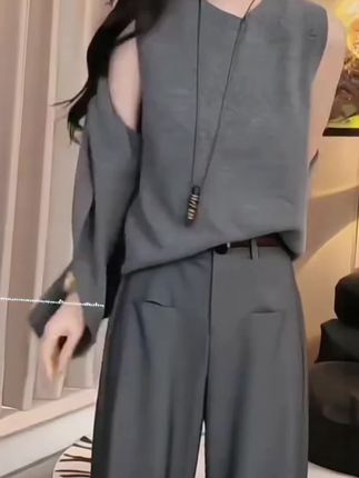2025早秋时尚半高领长袖T恤修身显瘦上衣百搭高腰西装裤气质套装#显瘦显高显气质 #早秋穿搭 #西装裤 #长袖t恤 #梨形身材穿搭