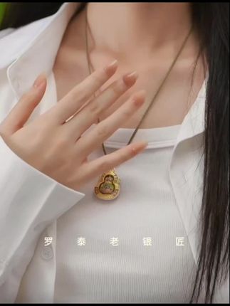 罗泰老银匠 吊坠足银珐琅 999纯银珐琅葫芦吊坠女款描金镂空挂坠