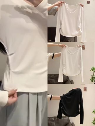 好喜欢这种自带显瘦设计的打底衫呀,大v型的领口加上两侧的捏褶设计,穿上不仅显脸小,还很掐腰。特别适合秋冬去穿,包容性很强,也不挑人。#女装穿搭 #简约时尚穿搭 #休闲穿搭 #辣妹穿搭 #百搭上衣