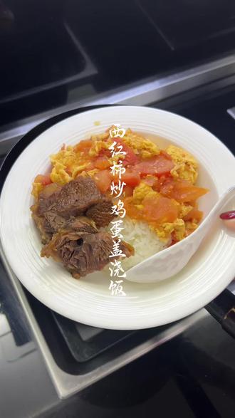 #美食趣胃计划 小朋友都喜欢的西红柿炒蛋盖浇饭,配上自己卤的牛肉,简单快手又营养#家常菜 #美食教程 #治愈系美食