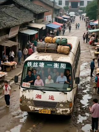 这辆老式班车,满满的80年代记忆,车顶的行李像极了那个年代的匆忙与希望🚗🧳 #八零年代的回忆 #一代人的回忆