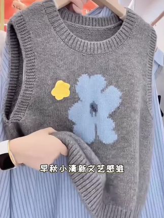 早秋小清新文艺感雏菊花朵提花刺绣无袖马甲叠穿百搭显瘦舒适毛衣