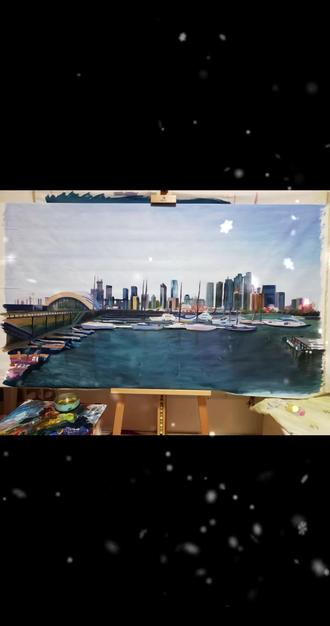把青岛画的最美之 奥帆中心#原创油画 #面朝大海心向未来 #扬帆起航踏浪前行 #带你走进我的画里