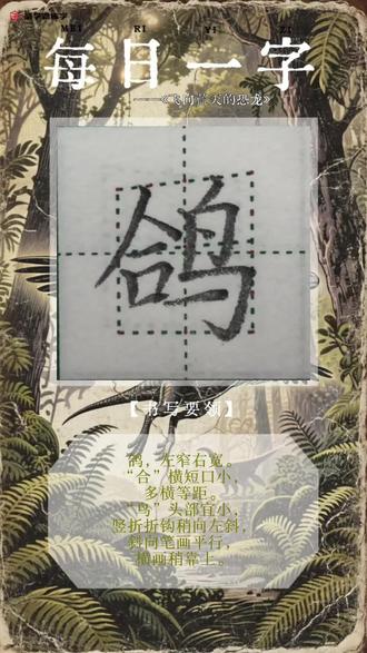 ✍🏻【每日一字】
四年级下《飞向蓝天的恐龙》
“鸽”的写法硬笔楷书教学
#硬笔书法 #硬笔楷书 #书法培训 #练字技巧 #硬笔书法教学