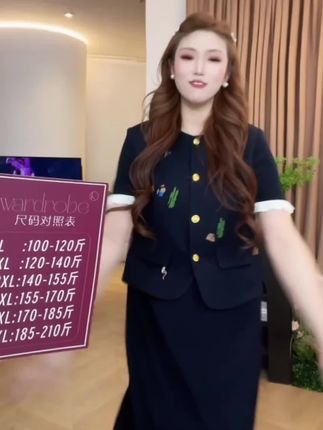 五季家夏季藏青色套装显瘦气质两件套大码女装ZL108871