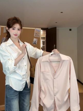 韩系设计感收腰polo领衬衫女秋季新款宽松显瘦百搭气质通勤衬衣女#通勤搭配 #衬衫 #韩系穿搭 #秋季穿搭 #高级感穿搭