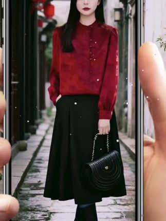 国风珍珠扣衬衫|一件温柔四季的衣橱王牌 谁懂啊!这件复古立领衬衫,直接把东方雅致穿在身上! 红色提花暗藏巧思,行走间满是氛围感;珍珠扣点缀领口,抬手低头都是精致细节,温柔气质直接拉满。 不管是配高腰裤通勤利落,还是搭半身裙约会浪漫,随便一套都显贵显品位,轻松hold住职场、约会等各种场合。 面料软乎乎超亲肤,春秋单穿、冬天内搭都合适,一件承包你四季的时髦!秋冬衣橱缺件撑场面的?选它准没错!#国风古韵 #面料柔软舒适 #气质穿搭 #显瘦穿搭 #大家闺秀的气质