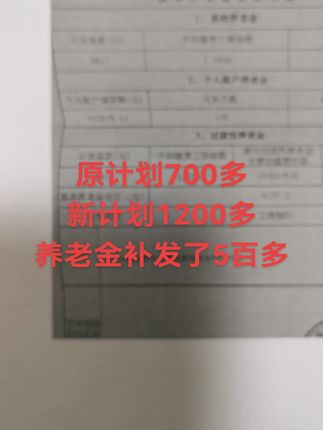 原计划700多 新计划1200多 养老金补发了5百多#养老金