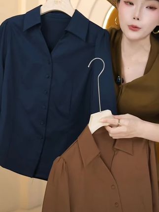 【秋风落叶】极简风宽松型欧美风简约长袖休闲时尚复古衬衣DL2522