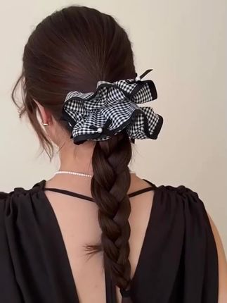 蝴蝶结#格子大肠圈 #系复古头绳#百搭发饰#发圈#