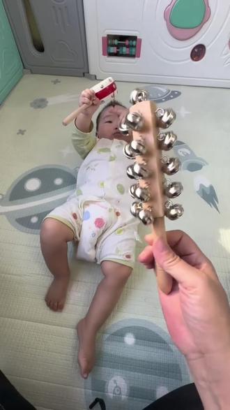 #老式手工黄铜哗啦棒羊皮,#拨浪鼓 和哗啦棒婴儿,可啃咬#婴儿铃铛牛皮,