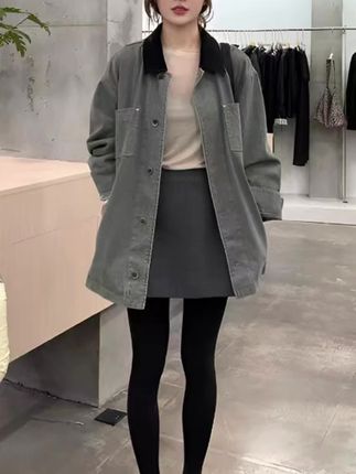 韩版水洗牛仔外套!撞色翻领超吸睛,宽松版型藏肉,百搭夹克上身潮,女生穿超显范儿~