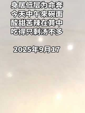 身居低层为命奔 今天中午來碗面 酸甜苦辣在其中 吃得只剩汤不多 木子<题>