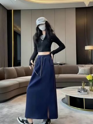 长款半身裙女春秋季新款高级感包臀一步裙直筒A字开叉长裙子