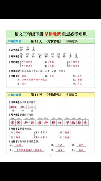小学1至6年级#早读晚默 早晨梳理重点,晚上精准检测,一课一练,及时巩固当天所学,每天花费几分钟打牢语文基本功#三年级语文 #三年级下册语文#三年级语文下册 #小学语文