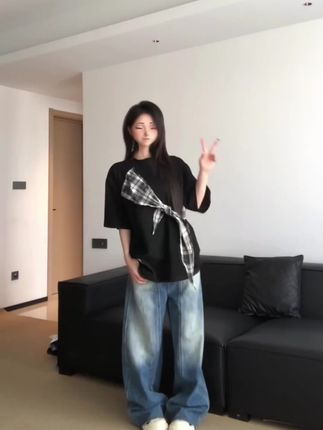 美式复古假两件纯棉短袖男女夏季设计感休闲情侣款上衣#夏季新款#夏季穿搭#纯棉短袖