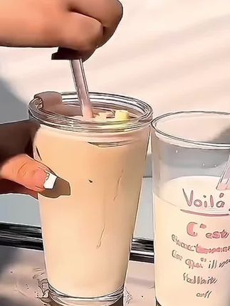 INS风翻口杯高款咖啡杯玻璃杯家用早餐冰美式牛奶杯学生耐热简约#ins玻璃杯 #家用玻璃杯 #冰美式玻璃杯 #简约玻璃杯 #早餐杯子