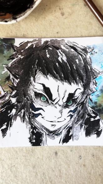 水墨动漫免费教学|狯岳 #水墨动漫 #手绘 #跟着抖音学画画 #鬼灭之刃 #狯岳