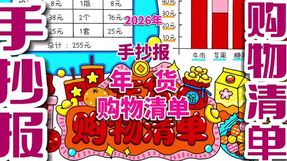 年货购物清单手抄报 年货购物清单手抄报,将数学统计知识与日常生活场景结合,让数学知识真正服务于生活。#年货购物清单手抄报 #年货购物清单数学手抄报 #年货购物清单 #购物清单手抄报 #手抄报