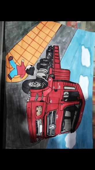 《大货车盲区海报》是这学期画画作业最后一次己完成