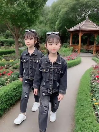 女童春季牛仔套装新款洋气潮儿童小女孩小孩外套网红两件套春秋#潮童穿搭 131313