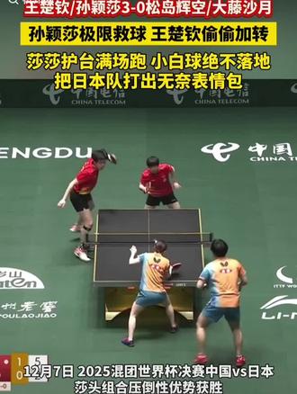 ##2025香港总决赛
#王楚钦孙颖莎3比0松岛辉空大藤沙月
#莎头组合 最后把日本队打出了无奈的表情包。
