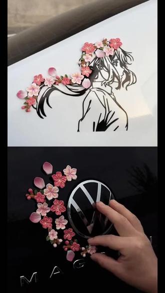 汽车尾标太单调?贴3D桃花贴!自己动手超有创意!#汽车装饰