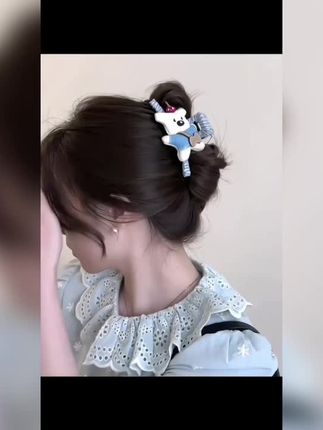 可爱卡通小熊双面蝴蝶结发夹#后脑勺盘发夹#鲨鱼夹#发量多抓夹#发抓头饰#抓夹