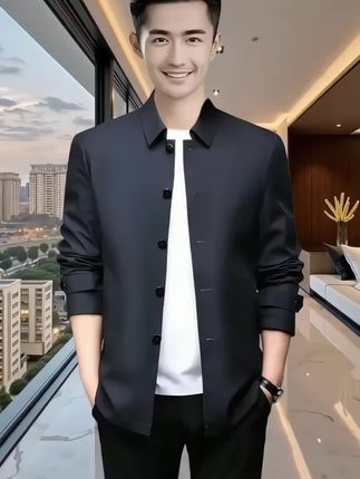 高端春秋季男士休闲风衣外套#简约大气 #春秋穿搭 #风衣外套中长款