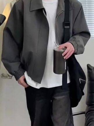 中秋抖音旗舰 美式cleanfit垫肩工装外套男款春秋潮牌高级感痞帅廓形飞行员夹克#外套穿搭
