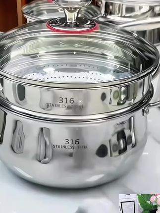 316不锈钢汤锅特厚一体成型泡面锅耐高温家用无涂层蒸煮锅煲汤锅#不锈钢锅