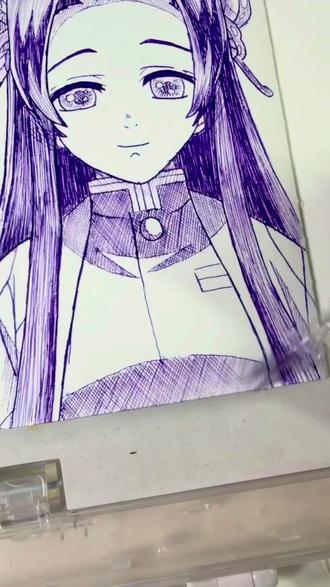 圆珠笔画的蝴蝶忍也太绝了吧 #手绘 #画画 #鬼灭之刃