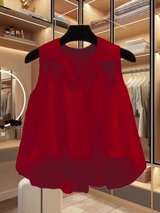 #无袖雪纺衬衫女宽松遮肚子衬衣2024夏季新款时尚小衫短款上衣#夏季穿搭#出游穿搭 #清凉一夏#清爽一夏#谁穿谁好看。