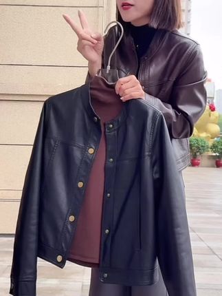 海宁复古气质长袖高级感小立领皮衣女款春秋季短款机车夹克A25-48#气质皮衣 #春秋穿搭 #好货推荐 #时尚休闲女装 #皮衣搭配