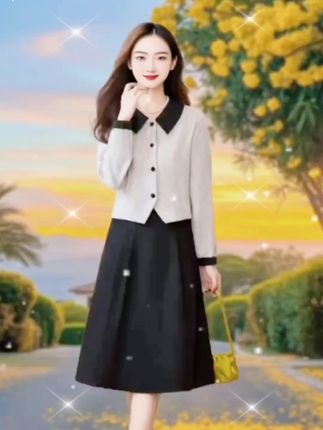 两件套连衣裙女春秋2025新款高级感时尚气质名媛小香风早春套装裙