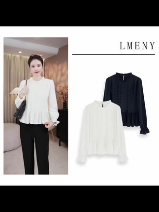 LMENY“重工百褶”风琴褶皱~法式木耳领重工压皱显瘦衬衫#显瘦百搭 #气质穿搭 #秋季上新