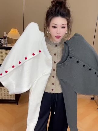 小个子设计感爱心扣韩系简约小众洋气百搭毛针织开衫慵懒风上衣