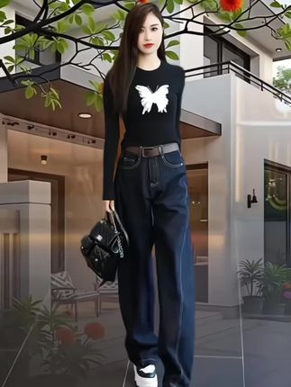 #简约大气 #牛仔裤穿搭 #时尚休闲穿搭 #弯刀牛仔裤#直筒弯刀裤