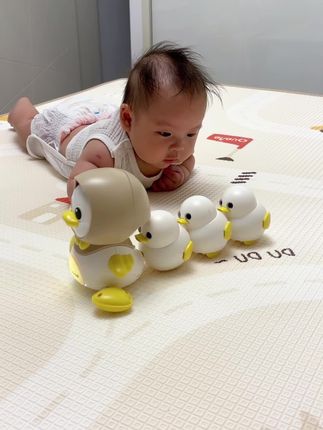 爸爸给买的这个摇摆鸭玩具也太懂小月龄宝宝了吧!练抬头时能吸引宝宝追视,超给力;等宝宝再大点,还能跟着它练习爬行,简直是一物多用~ 有了它哄娃都能解放双手,宝宝自己能玩好久,根本停不下来!#自己玩的不亦乐乎 #宝宝玩具 #宝宝爬行 #练抬头玩具 #哄娃神器 爬行摇摆小鸭子,抬头训练真的好用!