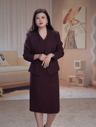 蔓缇蜜丝大码安可拉红西装职业女裙套装职场轻熟无袖连衣裙两件套#谁穿谁好看 #修身显瘦 #品质女装
