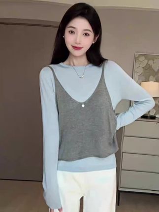 叠穿吊带背心两件套秋冬显瘦套装#吊带显瘦背心套装