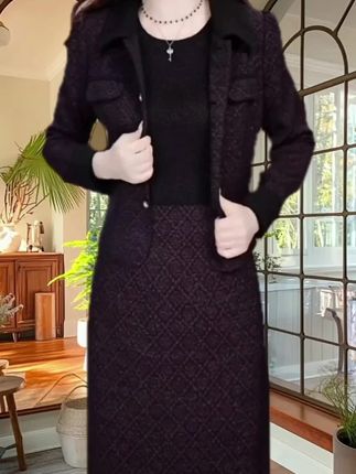 春秋新款高级感洋气显瘦软精防两件套装裙。#时尚女装店 #连衣裙穿搭