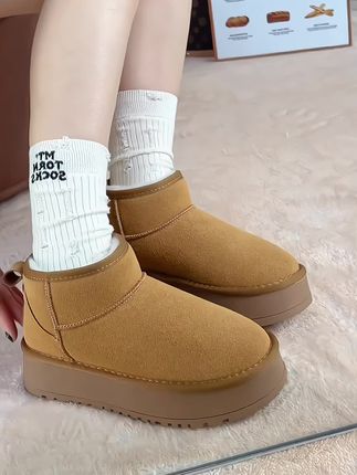 冬季新款加绒保暖雪地靴女,厚底轻便舒适#短靴#保暖雪地靴女