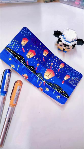 丙烯马克笔|千灯映水,万愿逐风#一起学画画吧 #创作者中心 #创作灵感 #翻翻乐 #丙烯马克笔绘画